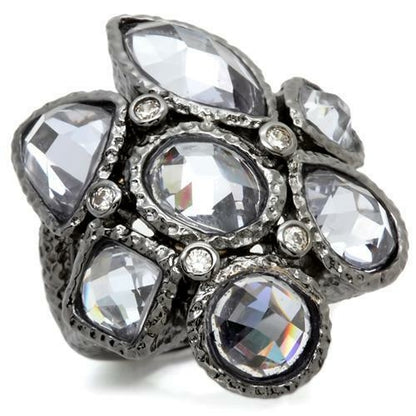 Turquoise Tiger 0W120 Ruthenium Brass Ring with AAA Grade Light Amethyst CZ gemstone, showcasing a detailed jewelry design