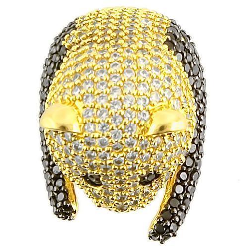 Gold+Ruthenium brass ring with AAA grade jet black cubic zirconia, crafted by Turquoise Tiger, showcasing intricate jewelry design.