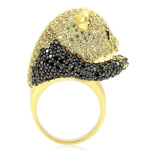Turquoise Tiger 0W182 gold and ruthenium brass ring featuring AAA grade jet CZ gemstones, elegant jewelry accessory.