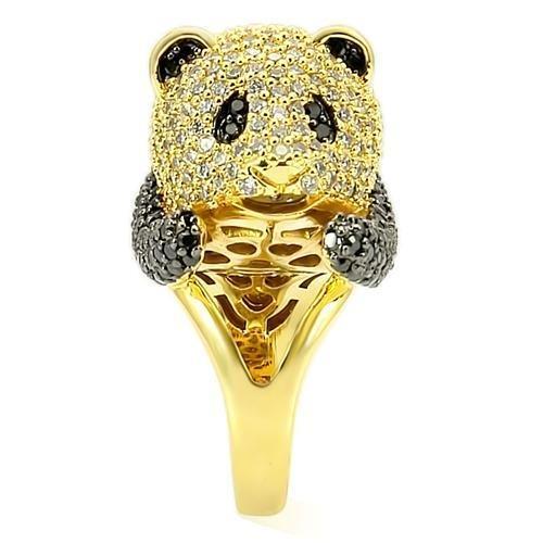 Gold and ruthenium brass ring by Turquoise Tiger featuring AAA grade jet CZ stones, elegant jewelry design.