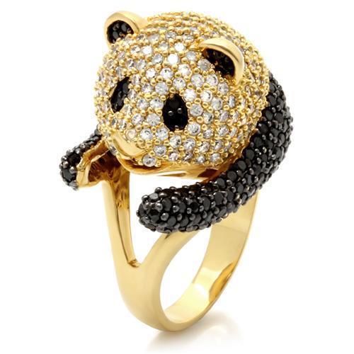 Gold and ruthenium brass ring by Turquoise Tiger featuring AAA grade jet black CZ gemstone, jewelry and watches accessory.