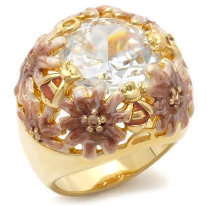 Turquoise Tiger 0W203 matte gold and gold brass ring featuring AAA grade clear CZ gemstone for a stylish jewelry accessory.