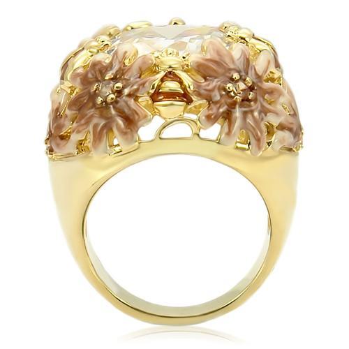 Turquoise Tiger 0W203 matte gold and gold brass ring with AAA grade clear CZ, featuring a sleek, stylish design.