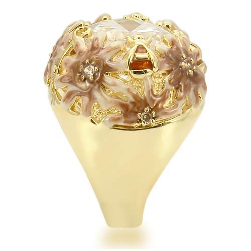 Turquoise Tiger 0W203 matte gold and gold brass ring with AAA grade clear CZ gemstone, showcasing elegant design and craftsmanship.