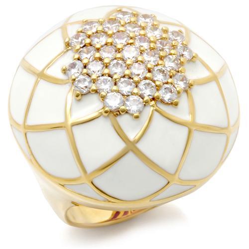 Gold brass ring with AAA grade clear cubic zirconia from Turquoise Tiger, showcasing a polished band with sparkling stone.