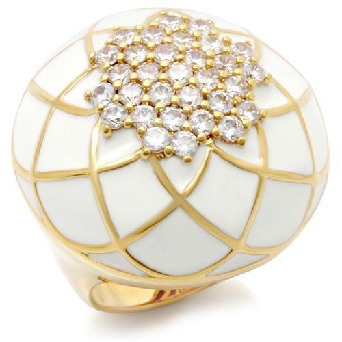 Gold brass ring with AAA grade clear CZ stone from Turquoise Tiger, showcasing a detailed design and sparkling gemstone.
