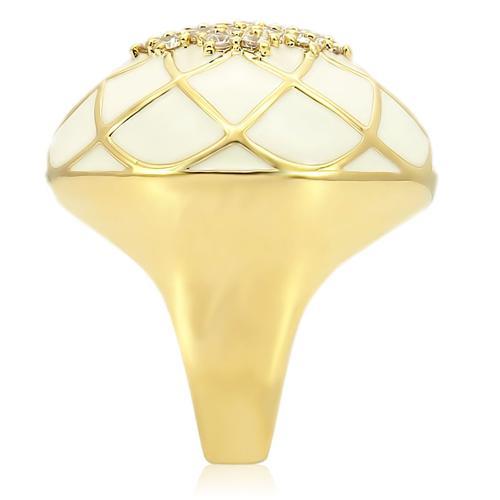 Gold brass ring by Turquoise Tiger featuring AAA grade clear cubic zirconia, showcasing a polished design and intricate details.