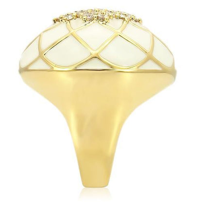 Gold brass ring by Turquoise Tiger featuring AAA grade clear cubic zirconia, showcasing a polished design and intricate details.