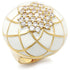 Gold brass ring with AAA grade clear cubic zirconia, featuring intricate design, by Turquoise Tiger.