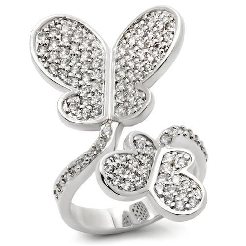 Rhodium brass ring with AAA grade clear CZ by Turquoise Tiger, showcasing a sleek design and sparkling gemstone detail.