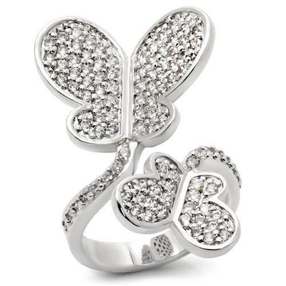 Rhodium brass ring with AAA grade clear CZ by Turquoise Tiger, showcasing a sleek design and sparkling gemstone detail.