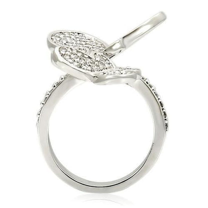 Rhodium brass ring with AAA grade clear cubic zirconia, featuring a sleek design from Turquoise Tiger jewelry collection.