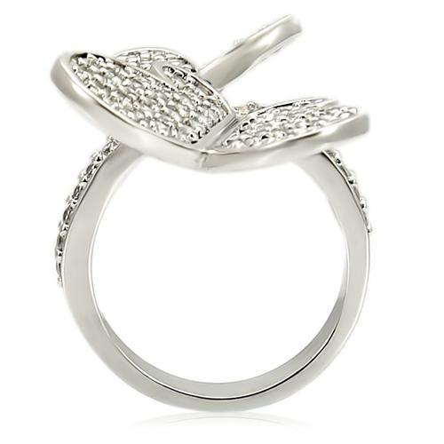 Turquoise Tiger rhodium brass ring with AAA grade clear cubic zirconia, featuring a polished band and sparkling stone detail.