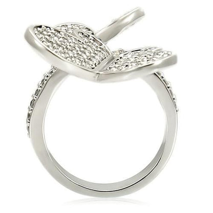 Turquoise Tiger rhodium brass ring with AAA grade clear cubic zirconia, featuring a polished band and sparkling stone detail.