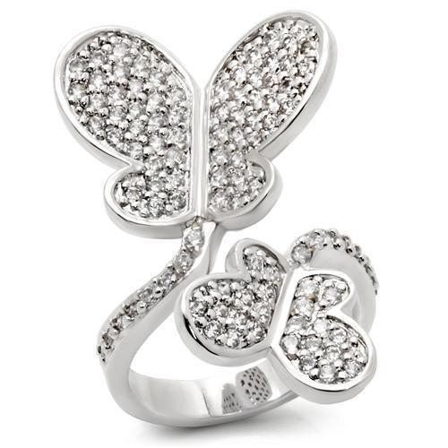 Rhodium brass ring with AAA grade clear CZ by Turquoise Tiger, showcasing a sleek band with sparkling gemstone accents.