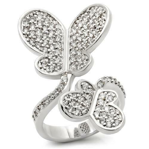Rhodium brass ring with AAA grade clear CZ, featuring a sleek design from Turquoise Tiger jewelry collection.
