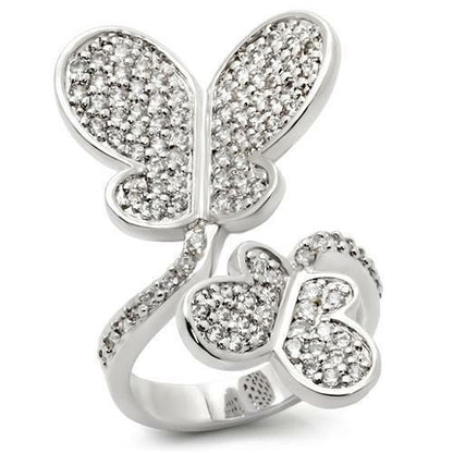 Rhodium brass ring with AAA grade clear CZ, featuring a sleek design from Turquoise Tiger jewelry collection.