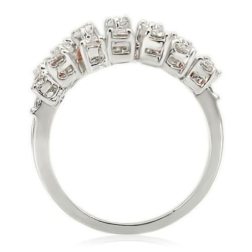 Rhodium brass ring with AAA grade clear CZ stone from Turquoise Tiger, showcasing a polished band and sparkling gemstone.