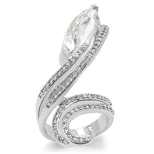 Rhodium brass ring with AAA grade clear cubic zirconia by Turquoise Tiger, featuring a sleek design and sparkling center stone.