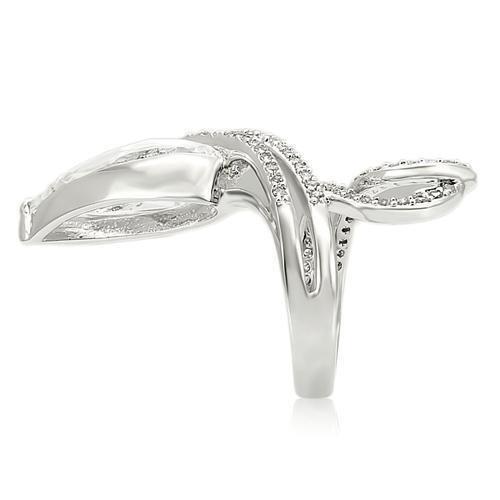 Rhodium brass ring with AAA grade clear CZ from Turquoise Tiger, featuring a sleek, polished design and intricate band details.