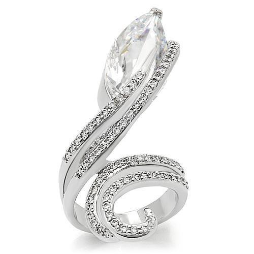 Rhodium brass ring with AAA grade clear CZ gemstone from Turquoise Tiger, featuring a sleek band and sparkling gemstone detail