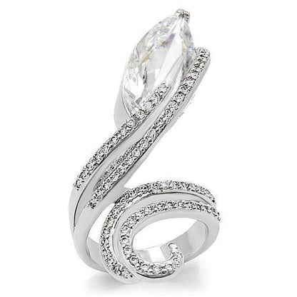 Rhodium brass ring with AAA grade clear CZ gemstone from Turquoise Tiger, featuring a sleek band and sparkling gemstone detail