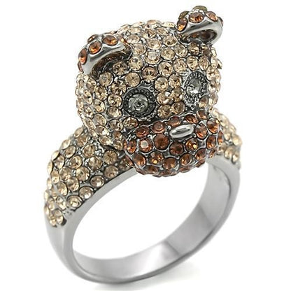 Turquoise Tiger Ruthenium brass ring with multi-color top-grade crystal, showcasing a stylish and vibrant jewelry design.