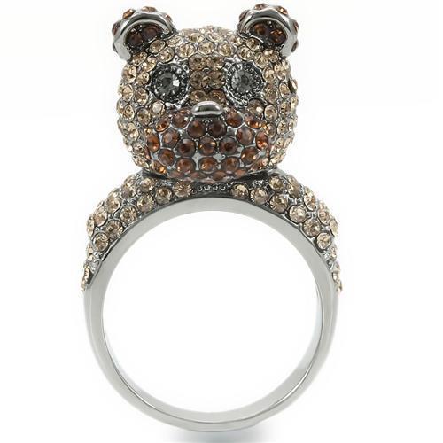 Turquoise Tiger ruthenium brass ring with multicolor crystal top grade, featuring a sleek design and vibrant, shimmering colors.