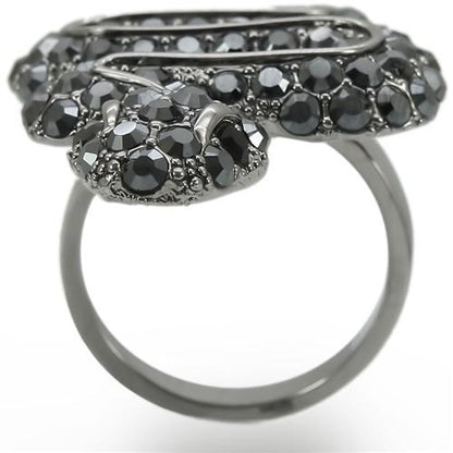 Turquoise Tiger 0W282 Ruthenium Brass Ring featuring a top-grade crystal in jet black, showcasing a stylish, polished design.
