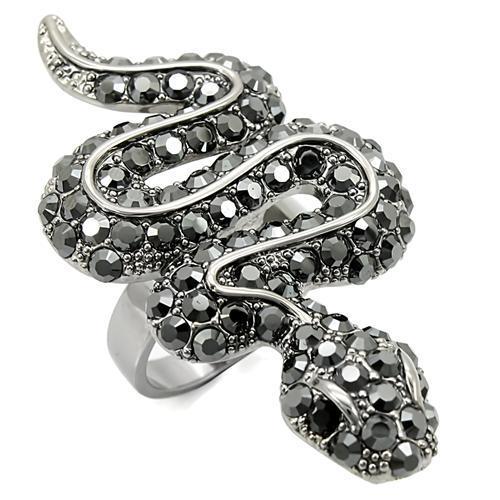 Turquoise Tiger Ruthenium Brass Ring featuring a top-grade jet crystal with intricate detailing and polished finish.