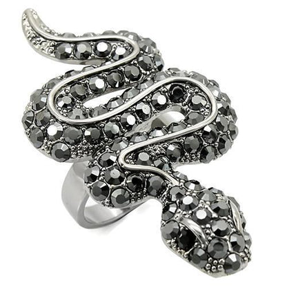 Turquoise Tiger Ruthenium Brass Ring featuring a top-grade jet crystal with intricate detailing and polished finish.