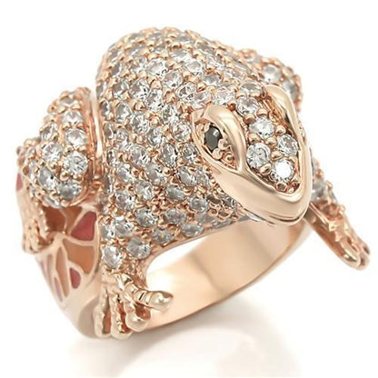 Turquoise Tiger 0W283 rose gold brass ring featuring a large jet AAA grade cubic zirconia gemstone.
