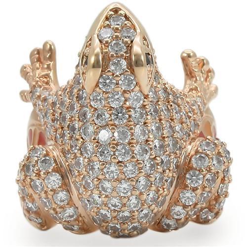 Turquoise Tiger Rose Gold Brass Ring with AAA Grade Jet CZ, showcasing a stylish jewelry design with a polished finish.