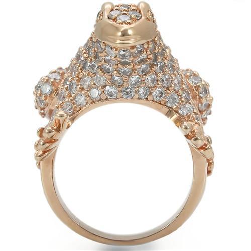 Rose gold brass ring with AAA grade jet CZ from Turquoise Tiger, showcasing a stylish jewelry piece with a polished finish.
