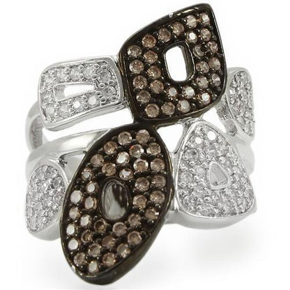 Turquoise Tiger 0W295 rhodium and ruthenium brass ring with AAA grade champagne CZ, showcasing intricate design and shiny finish.