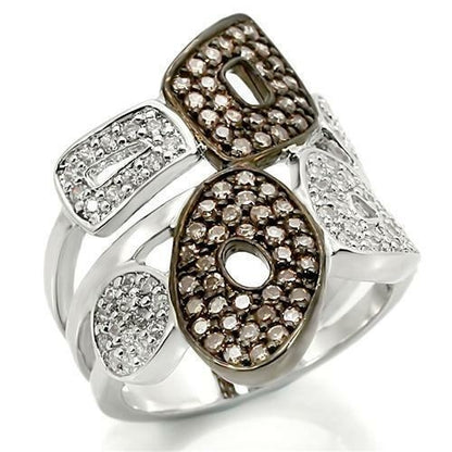 Turquoise Tiger Rhodium and Ruthenium brass ring with AAA grade champagne CZ, showcasing intricate design and sparkling gemstone accents.