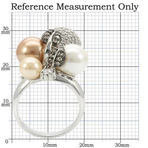 Rhodium and ruthenium brass ring with synthetic pearl in multi-color, jewelry design by Turquoise Tiger.