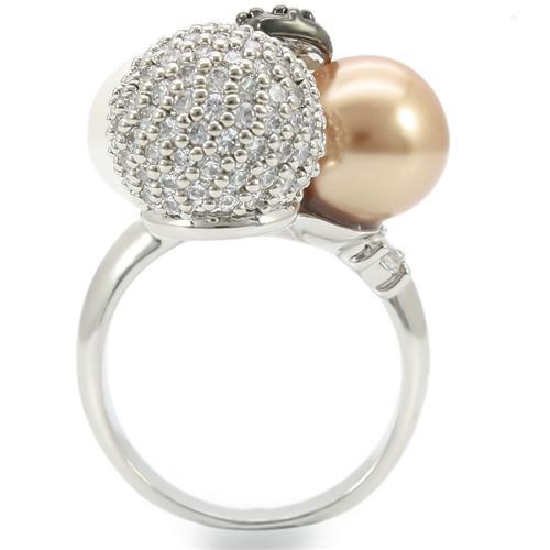 Turquoise Tiger 0W296 rhodium and ruthenium brass ring with multi-colored synthetic pearl detail on a sleek band.