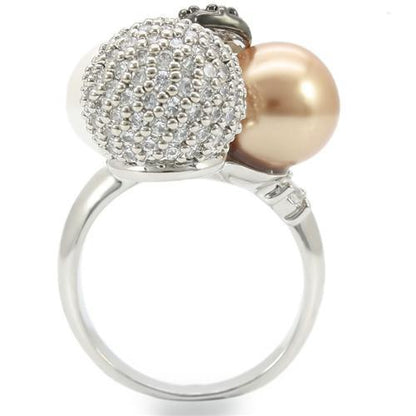 Turquoise Tiger 0W296 rhodium and ruthenium brass ring with multi-colored synthetic pearl detail on a sleek band.