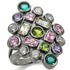 Turquoise Tiger Ruthenium brass ring with AAA grade multi-color cubic zirconia, showcasing a stylish jewelry design.