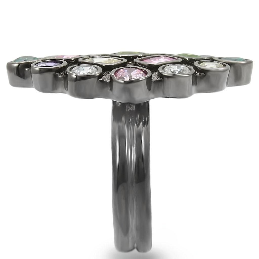 Turquoise Tiger Ruthenium Brass Ring with AAA Grade CZ stones, featuring multi-color design and intricate craftsmanship.