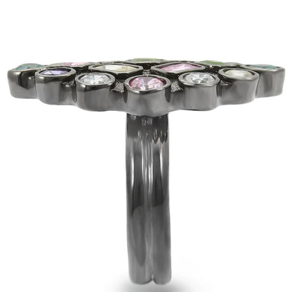 Turquoise Tiger Ruthenium Brass Ring with AAA Grade CZ stones, featuring multi-color design and intricate craftsmanship.