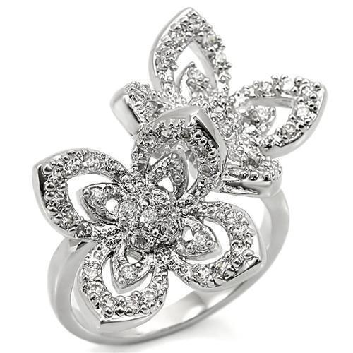 Rhodium brass ring by Turquoise Tiger featuring AAA Grade clear cubic zirconia gemstone and intricate band design.