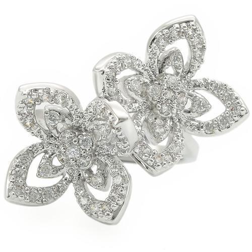 Rhodium brass ring with AAA grade clear cubic zirconia from Turquoise Tiger, showcasing a sleek, polished jewelry design.