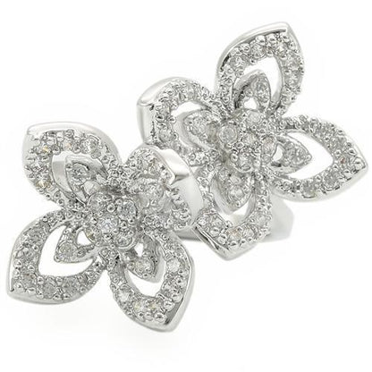 Rhodium brass ring with AAA grade clear cubic zirconia from Turquoise Tiger, showcasing a sleek, polished jewelry design.