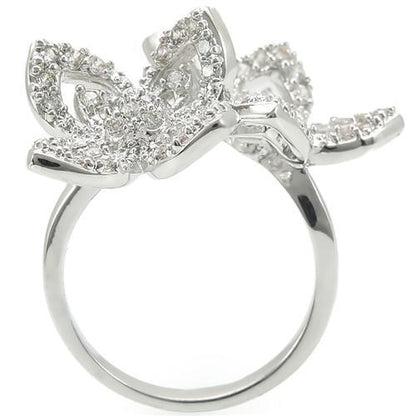 Rhodium brass ring with AAA grade clear CZ stone, featuring a sleek design and polished finish, by Turquoise Tiger.