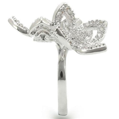 Rhodium brass ring by Turquoise Tiger featuring AAA grade clear CZ gemstone, showcasing a sleek, polished design.