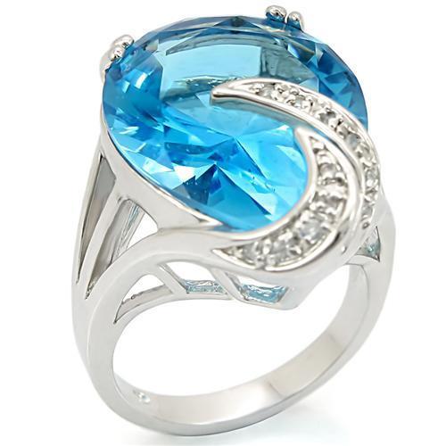 Rhodium brass ring with synthetic sea gemstone, crafted by Turquoise Tiger, showcasing a sleek jewelry design.