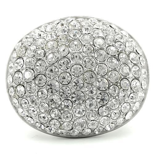 Rhodium brushed brass ring with clear top-grade crystal from Turquoise Tiger, featuring a sleek, modern jewelry design.
