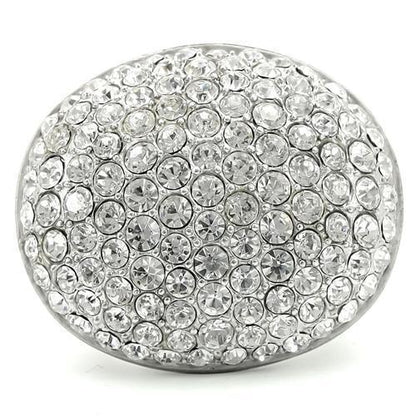 Rhodium brushed brass ring with clear top-grade crystal from Turquoise Tiger, featuring a sleek, modern jewelry design.